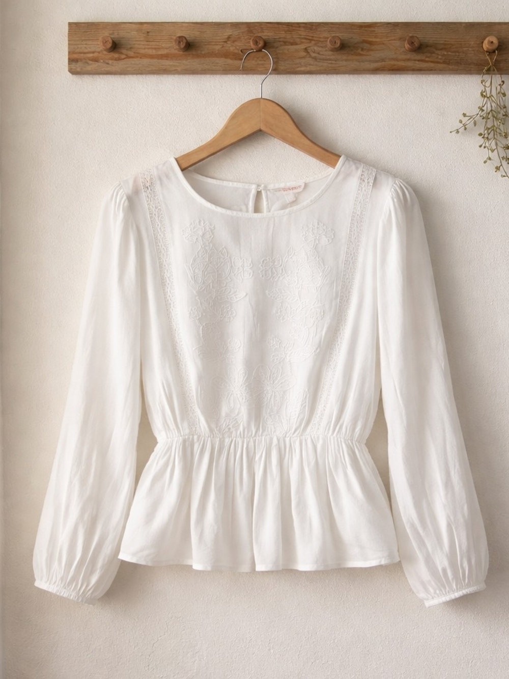 Lucky Brand White Embroidered Peplum Blouse XL NWT Boho Long Sleeve Top